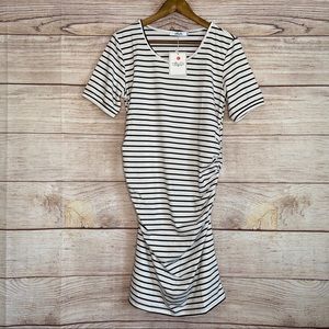 Maternity Dress. Black & white striped. Sz L. NWT